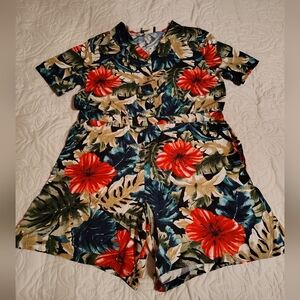 Michele Red and Green Jumpsuit Vibrant Tropical Print